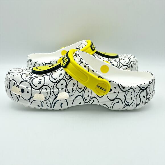 Crocs Kids Smiley World Clog US Juniors 4 EU 36-37 White Yellow NWOB - Picture 7 of 12